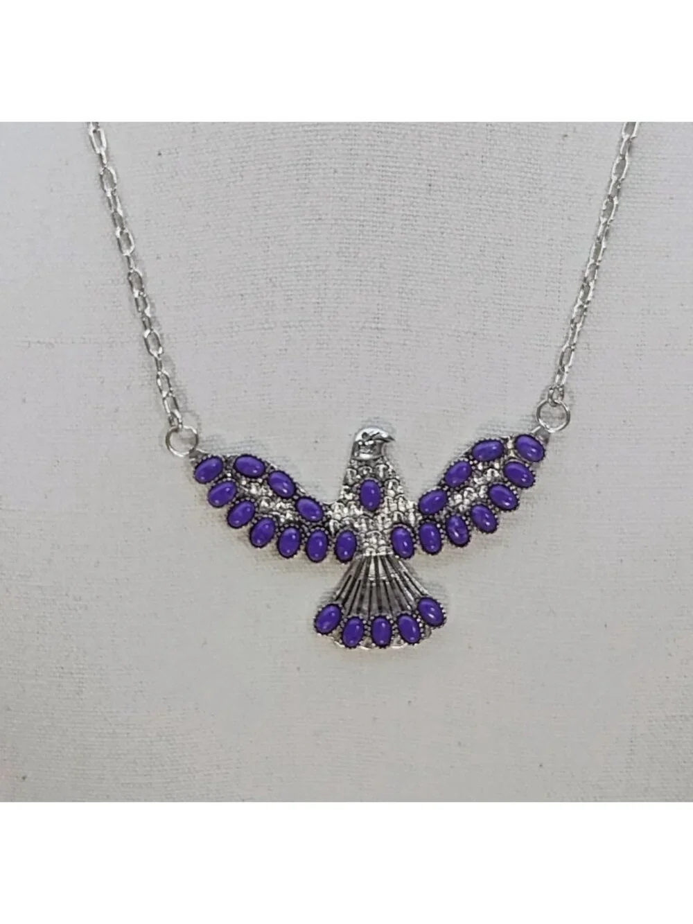 Artisan Signed Silver Purple Charoite Eagle Thunderbird Pendant Necklace